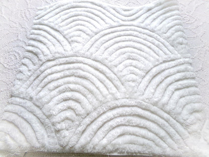 White Swirl Clouds Vintage Chenille Fabric, Plush 16" x 32" inch Piece with scalloped edge