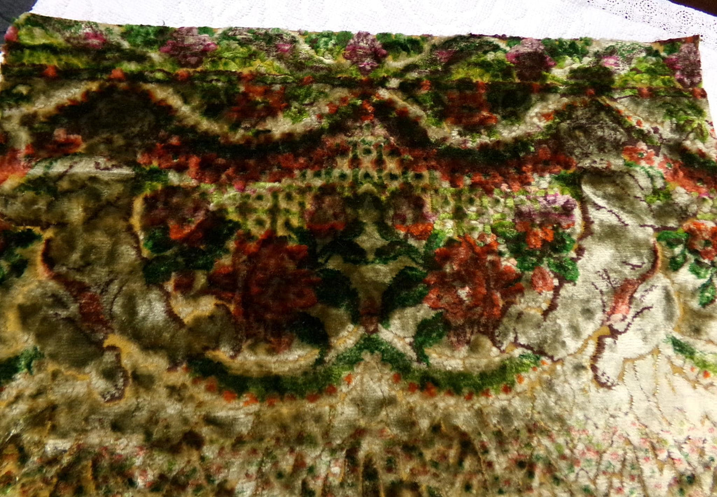 Gothic Vintage Cut Velvet Fabric Haunting Shadow Angels Cherub Tapestry Piece 18x26"
