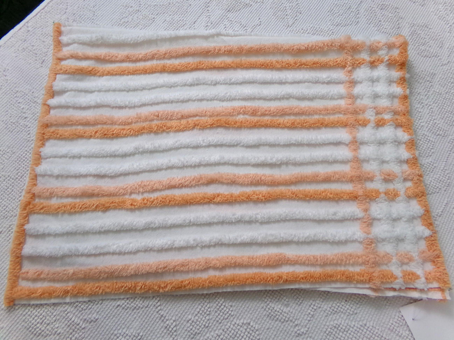 Peach & White Striped Vintage Chenille Fabric, versatile sewing craft quilt material, 18" x 25" piece
