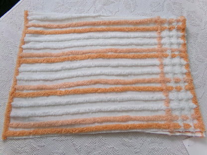 Peach & White Striped Vintage Chenille Fabric, versatile sewing craft quilt material, 18" x 25" piece