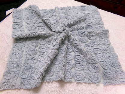 Stardust Blue Vintage Chenille Fabric 22 x 25" Plush Curlicues Quilt Material