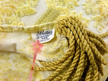 Bates Cut Velvet Bedspread Vintage Tapestry Style Chenille Full Size Gold Fringe