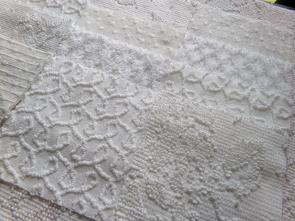 white vintage 6" chenille squares, set of 12 quilt blocks in a classic selection of popular patterns for sewing & crafts