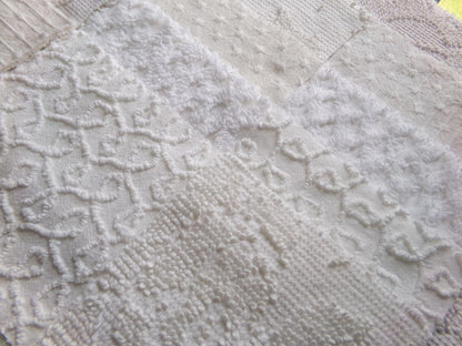 white vintage 6" chenille squares, set of 12 quilt blocks in a classic selection of popular patterns for sewing & crafts