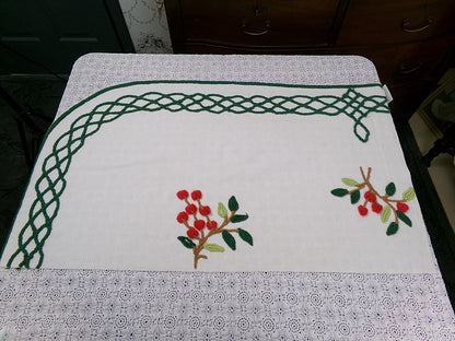 Farmhouse Cherry Vintage Chenille Bedspread Fabric 19x27" Piece