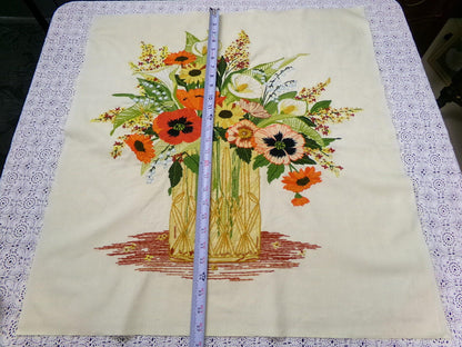 Boho Autumn Bouquet Finished Crewel Embroidery, Vintage Paragon Needlecraft 0408, Floral Wall Art
