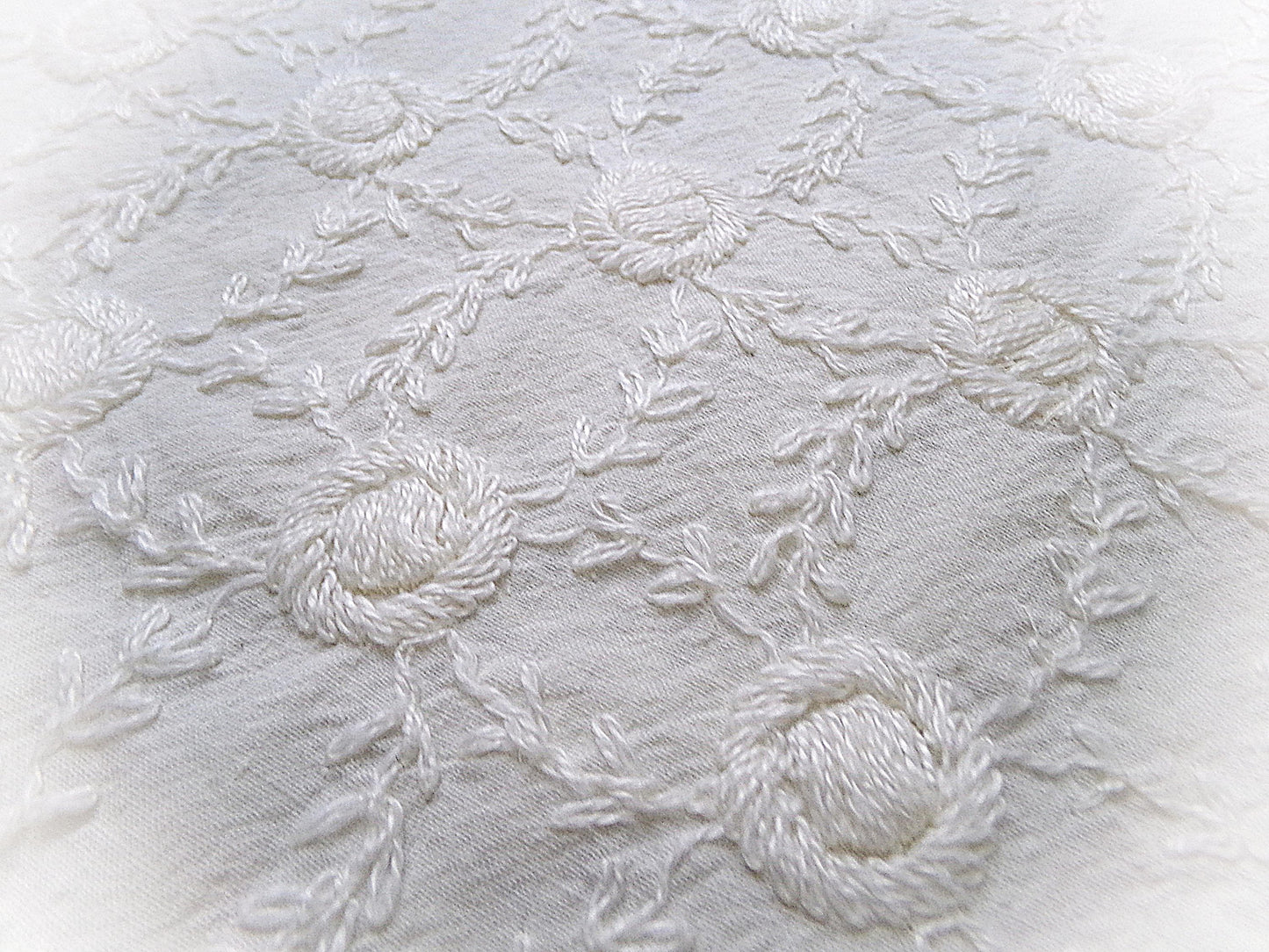 Ivory Embroidered Vintage Fabric Piece 20x24" Candlewick Style Lattice Daisy Medallions