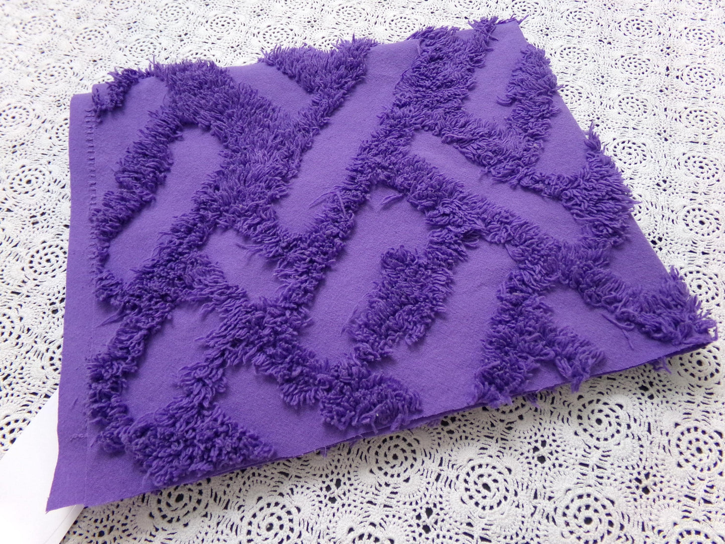 Vintage Royal Purple Chenille Fabric 18 x 24" Labyrinth Maze Geometric Boho Quilt Sewing Material