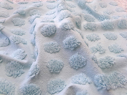Refreshing Aqua Vintage Style Chenille Bedspread Fabric Coin Dot Pops 18x24"