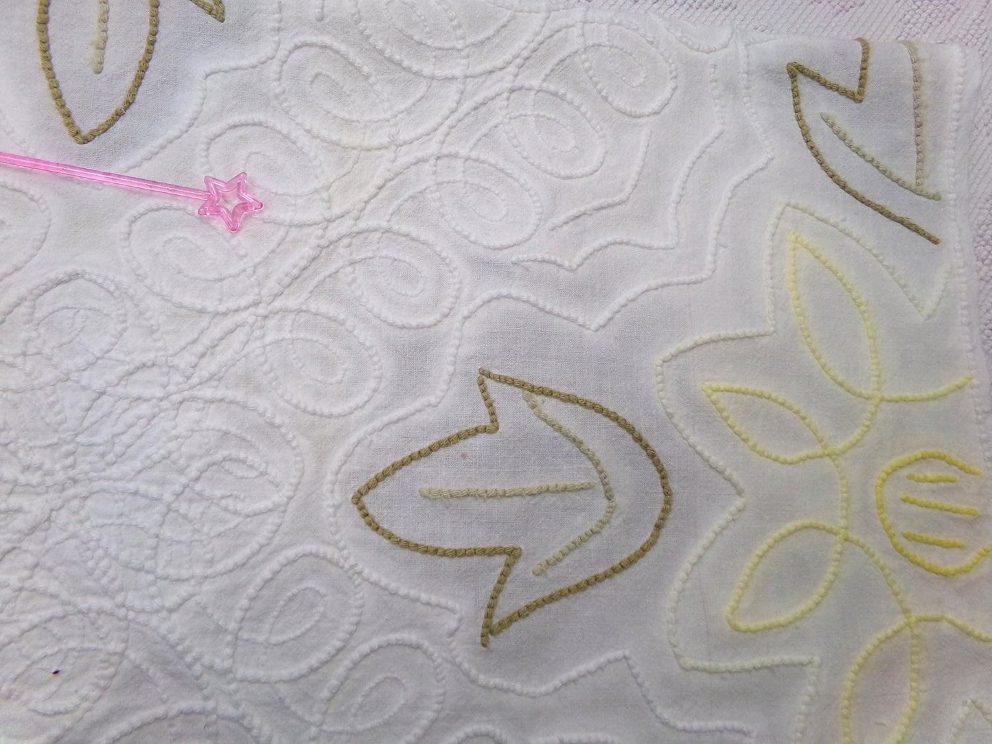 shabby sunflower vintage chenille fabric, 25" x 20" cut piece of quilt material for crafts, sewing