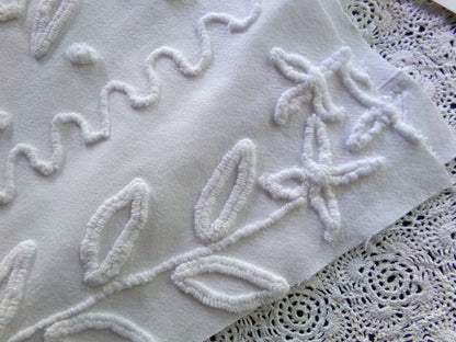 Elegant White Vintage Chenille Fabric, 20" x 23" inch Piece of Sewing Material for Quilts & Crafts