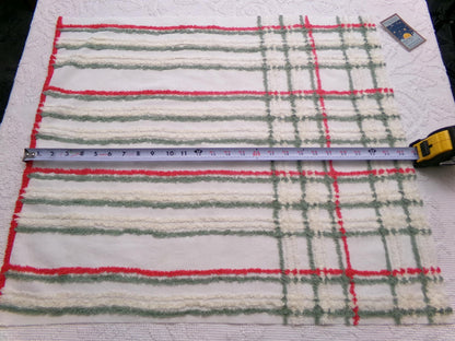 Vintage Chenille Fabric, Rustic Christmas Plaid in Muted Red, Green & Cream, Nice for Shabby Chic Holiday Quilts, 22" x 25" Cut Piece