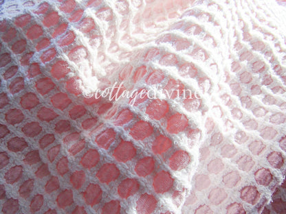 Carnation Pink White Vintage Woven Chenille Fabric Lady Galt Honeycomb Cross 22x24"
