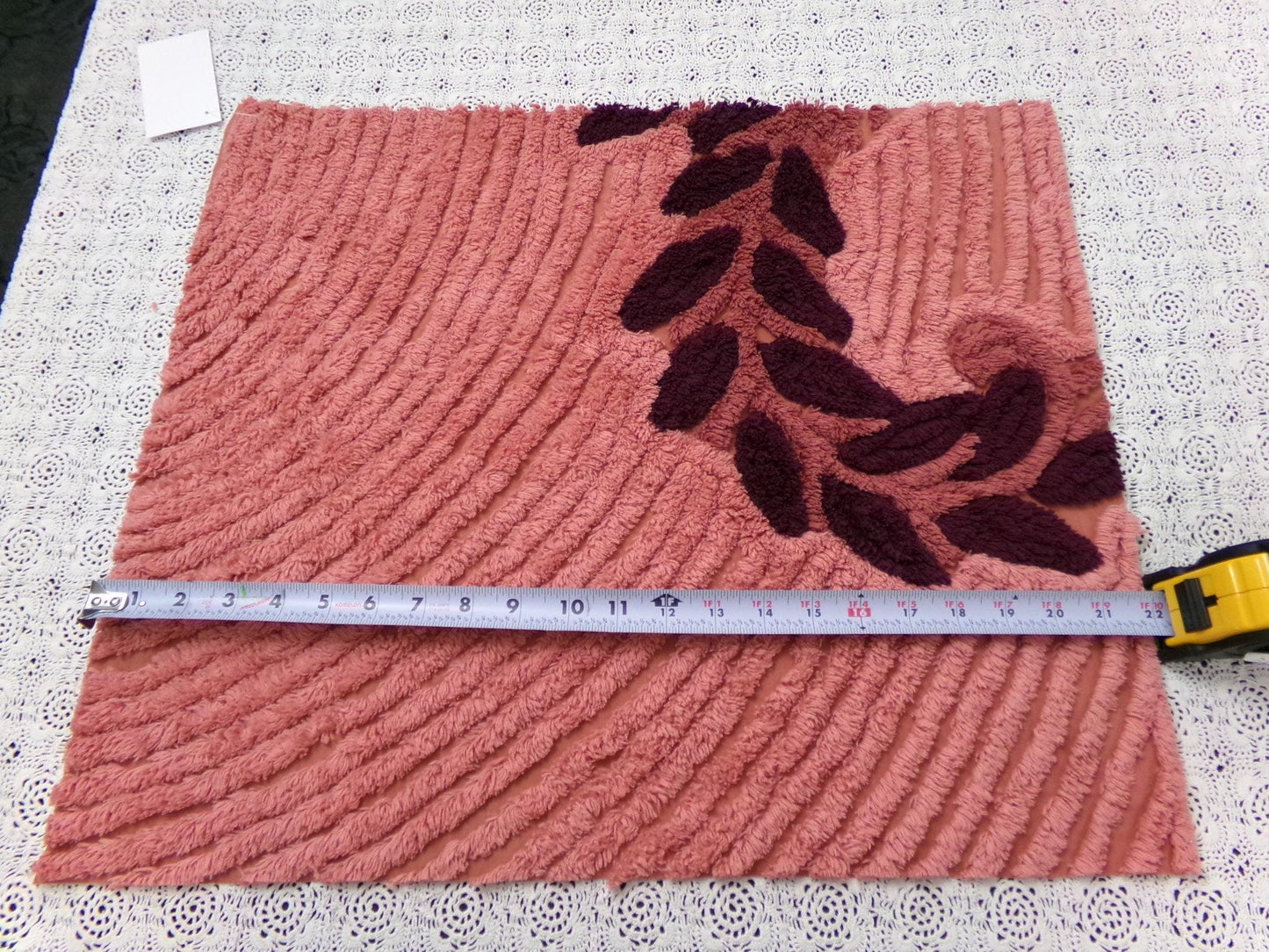 Cozy Plush Vintage Chenille Bedspread Fabric 18x21" Pc Mauve Quilting Material
