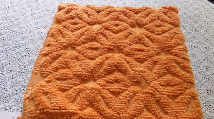 Orange Daisy Vintage Chenille Fabric 17x24" Pc, 1970s Flower Power Boho Style