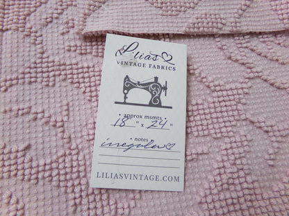 Dusty Rose Vintage Hobnail Chenille Fabric Piece Cabbage Rose Reversible Shadow Design 18x24"