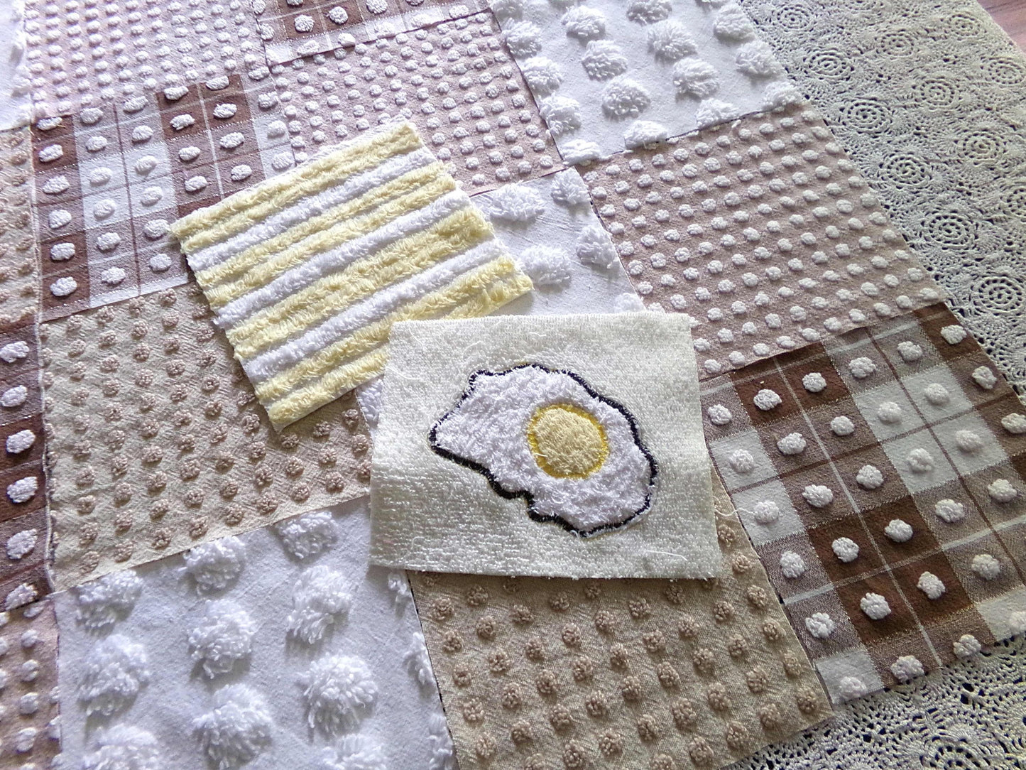 Novelty Chenille Fabric Squares Set, "Retro Diner" 16 Vintage Quilt Blocks, 6" x 6" inches each, for Quilting, Sewing, DIY Pillows