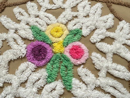 Sculpted Vintage Chenille Fabric 27x24" Piece Chocolate Brown & White