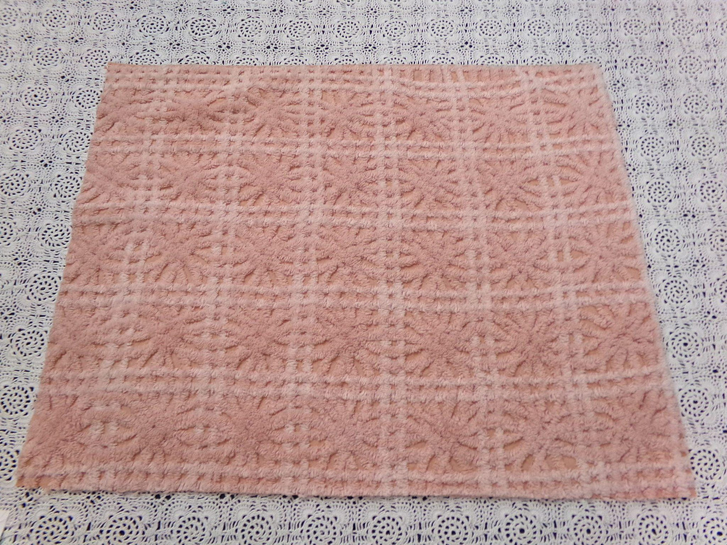 Vintage Chenille Fabric 14 x 19" Blush Pink Starburst Geometric Quilt Material