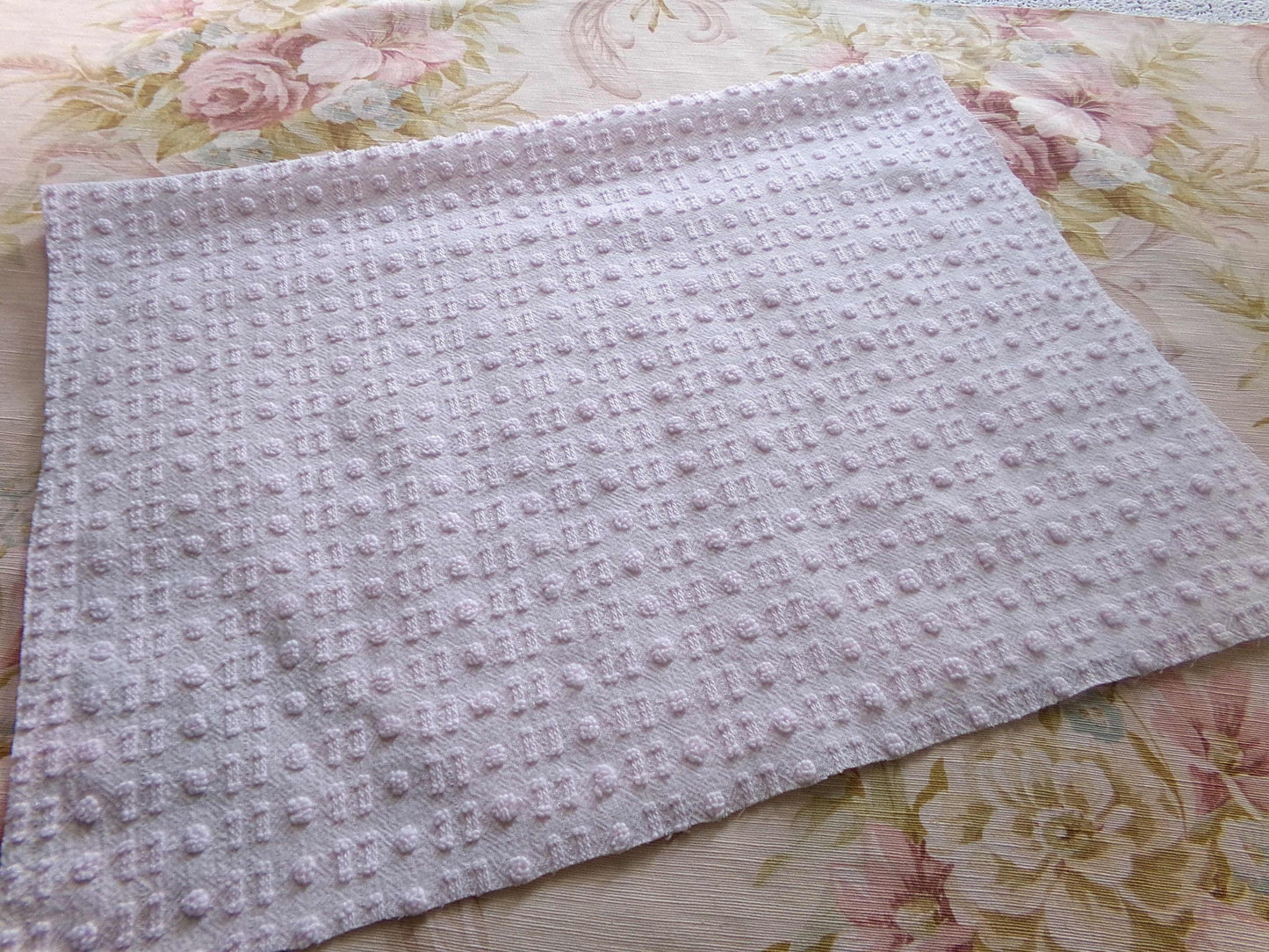 Pink Wink Vintage Chenille Fabric, Mini Dot Dash Pattern, 18" x 24" Quilt Material