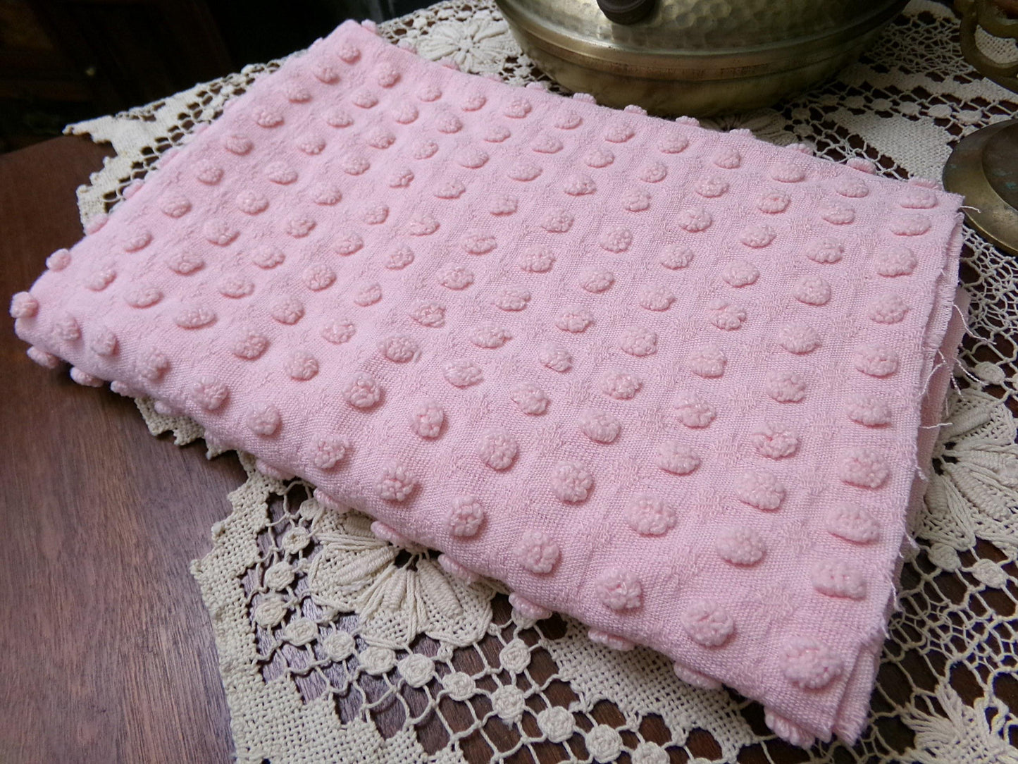 Nubby Pink Popcorns Vintage Chenille Bedspread Fabric, Textured Pop Dots 18" x 25" Piece