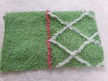 vintage apple green chenille fabric, plush terrytuft geometric design, 18" x 32" piece