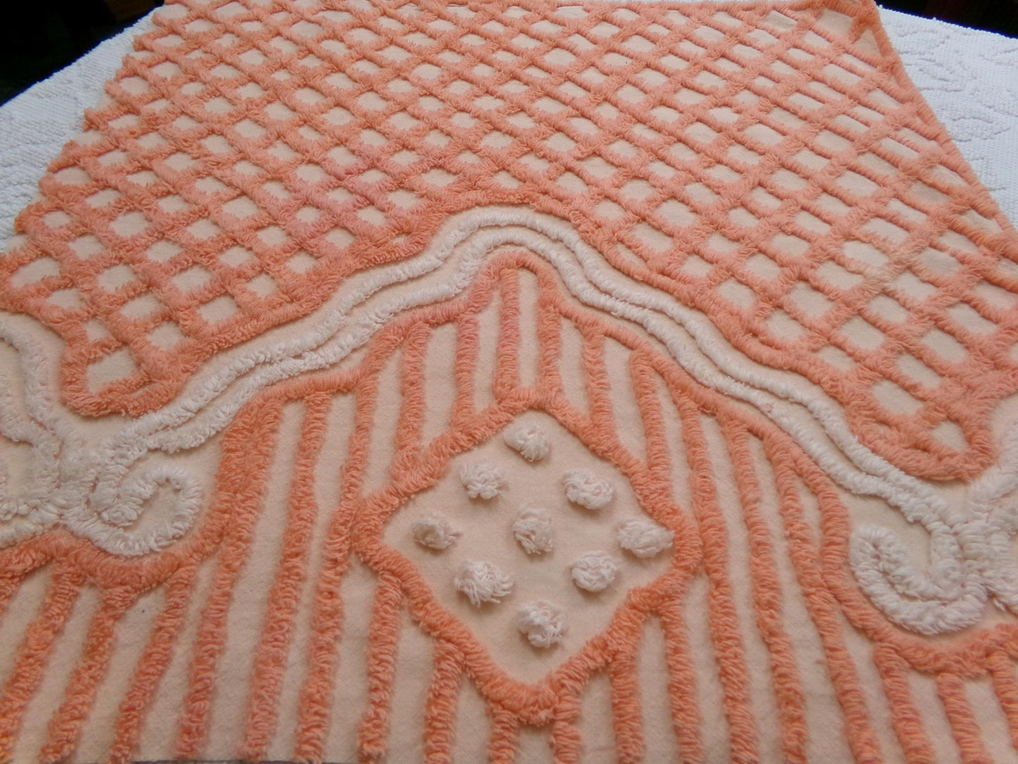 Bliss Peach Vintage Chenille Fabric, Unique Geometric Piece Sewing & Quilt Material 23" x 23"