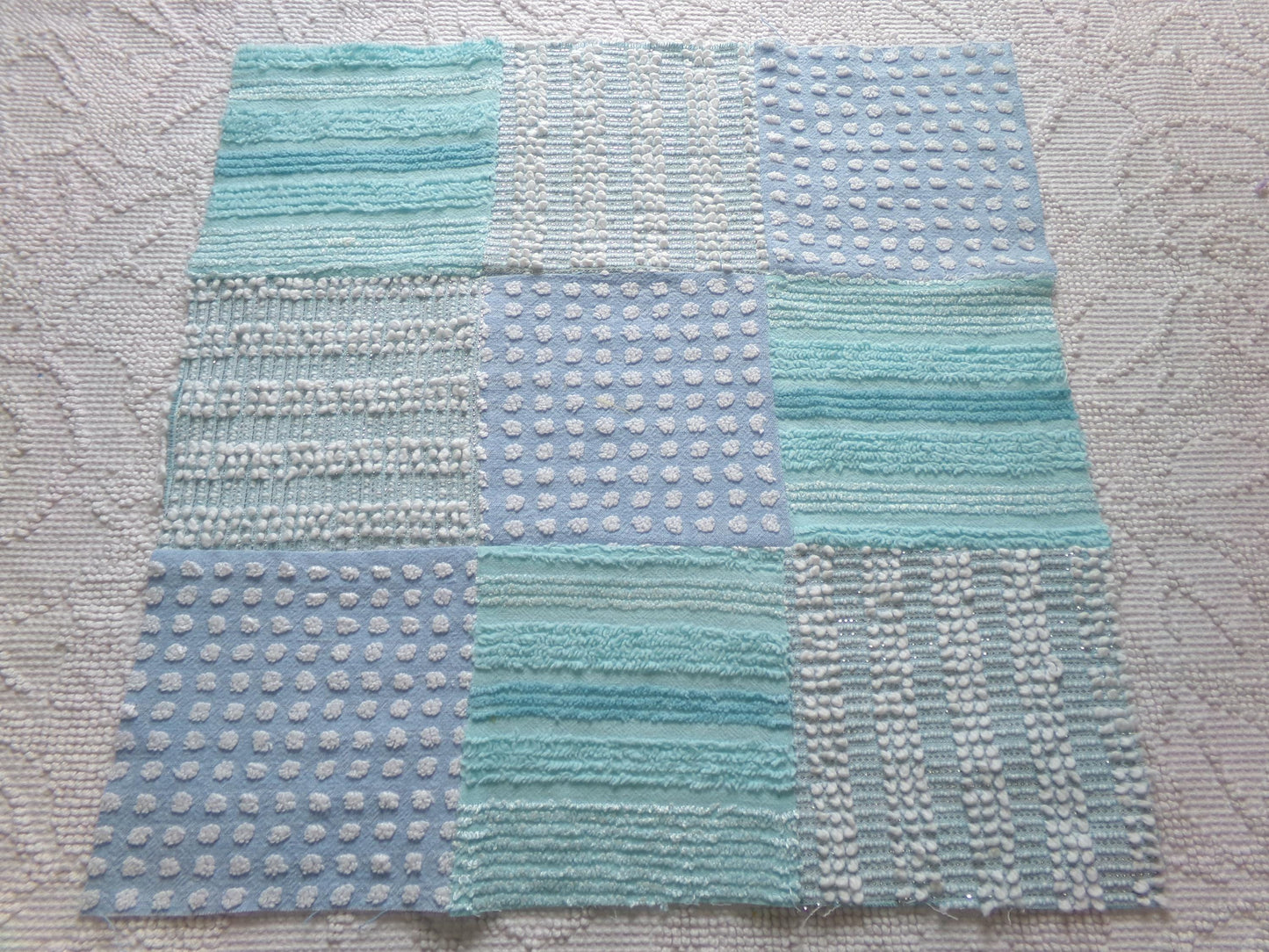 Beach Girl Vintage Patchwork Chenille Fabric Craft Panel - 16" square great for Pillows, Quilting, Wall Hangings