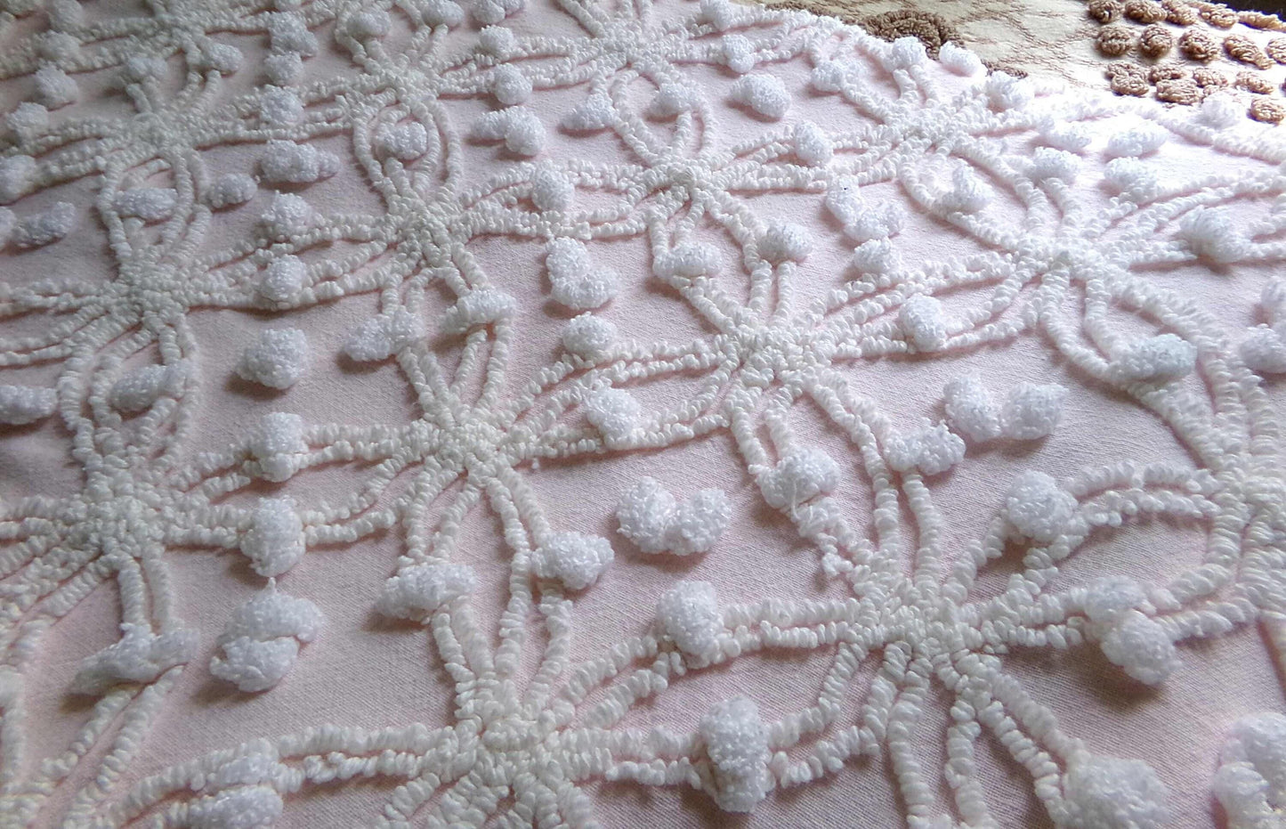 Feather Pink Vintage Chenille Fabric, Needletuft Rings & Overtufted Pops, Quilter's Favorite 18" x 24" Piece