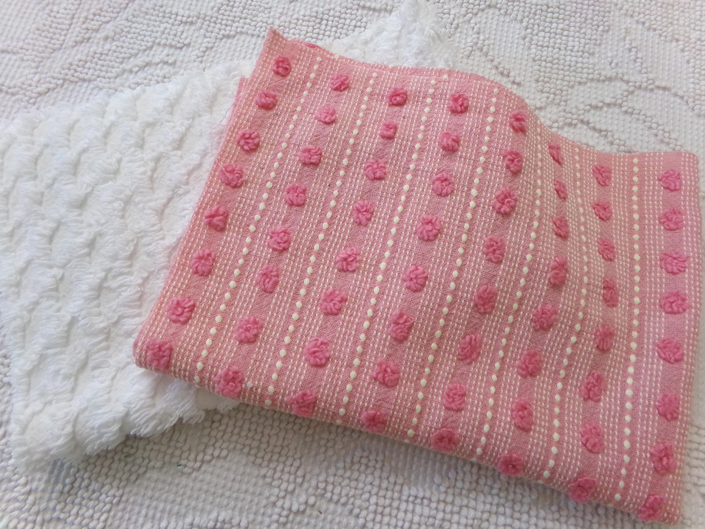 Vintage Chenille Fabric Bundle in Pink Dot & White Lattice, 2 Pieces 12" x 18" each | Quick Stash Builder for Fiber Arts, Quilting