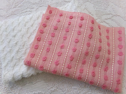 Vintage Chenille Fabric Bundle in Pink Dot & White Lattice, 2 Pieces 12" x 18" each | Quick Stash Builder for Fiber Arts, Quilting