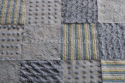 COOL COASTAL Chenille Quilt Squares Set, from Vintage Bedspread Fabric, 16 Blocks, 6" inch
