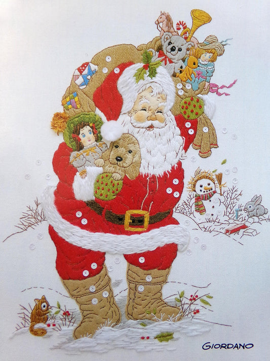 CHRISTMAS EVE Jolly Santa Crewel Embroidery Kit, Vintage Paragon Needlecraft 6940, Holiday Joseph Giordano Design