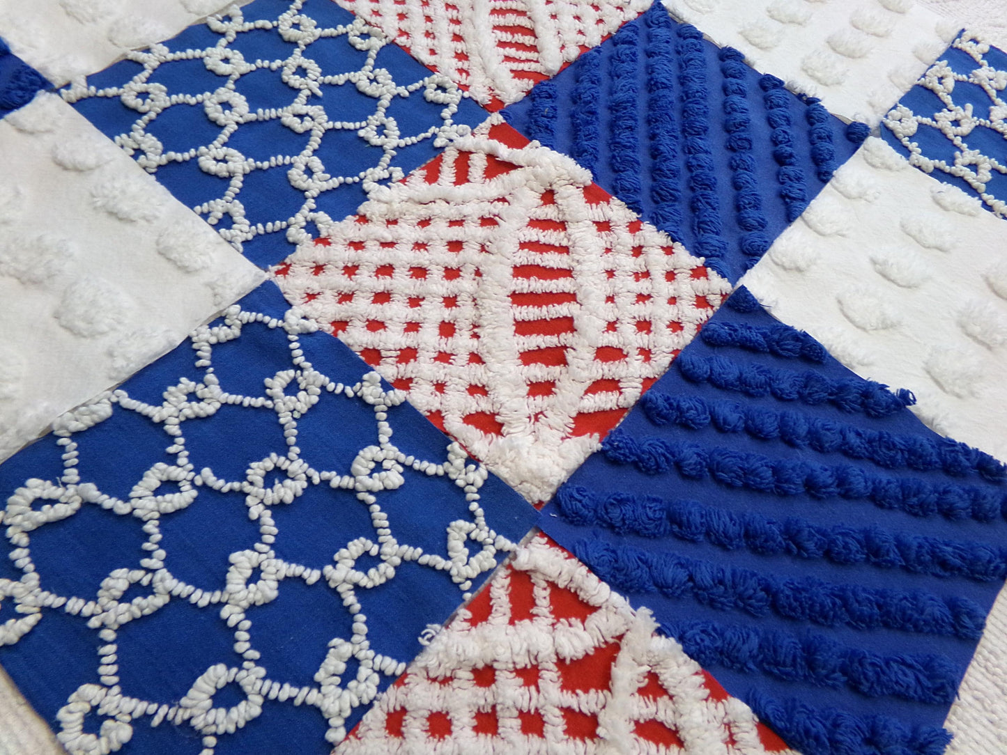 America Vintage Chenille Fabric Squares, 16 Red, White & Blue 6" Quilt Blocks