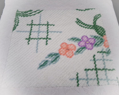 Unique Vintage Chenille Bedspread Fabric, Geometric Floral 20" x 24" piece sewing material