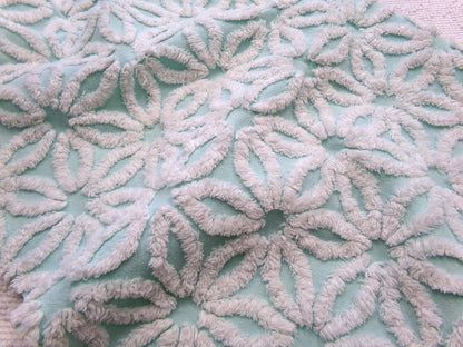 aqua & white daisy vintage chenille fabric, 20" x 24" piece of cottage style sewing quilt material