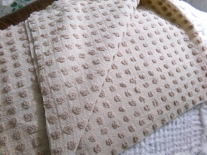 neutral mocha pops vintage chenille fabric, Morgan Jones little popcorn dots, 18" x 24" piece of lightweight sewing & quilting material