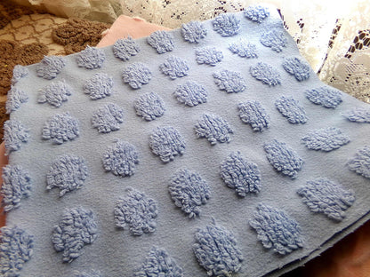 big blue coin pops chenille fabric, vintage style dots on serene blue cotton, 18" x 24" piece of sewing material for crafts & quilting