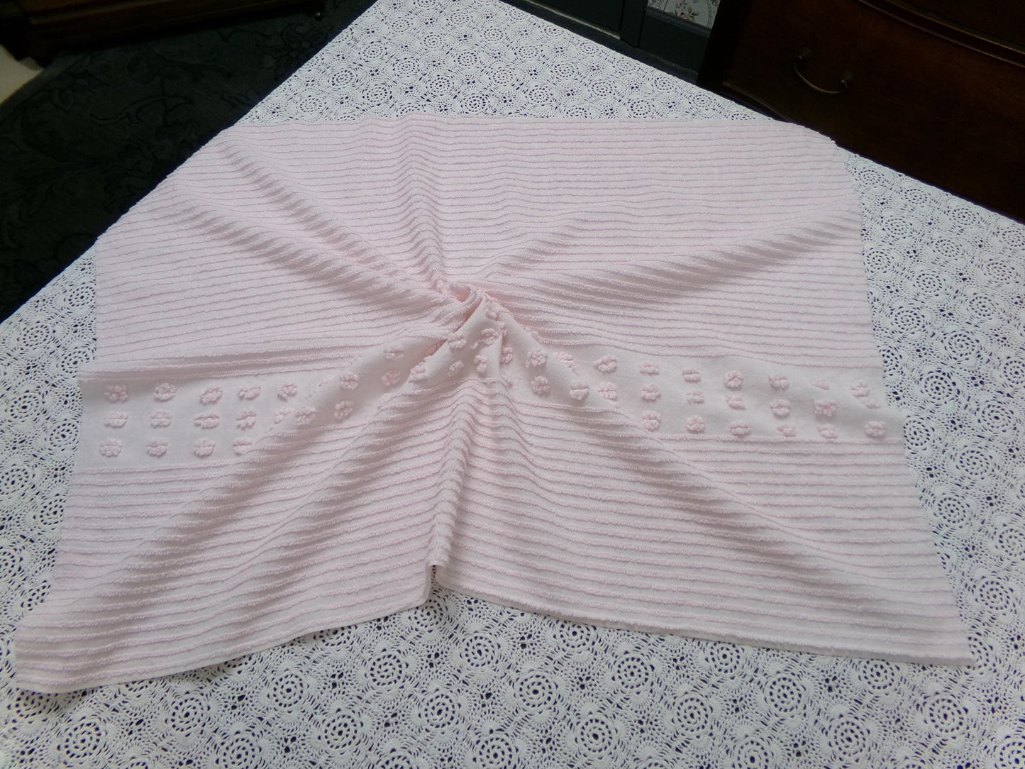 Pastel Pink Vintage Chenille Fabric Simple Dot Stripes Sewing Material 28" x 21"