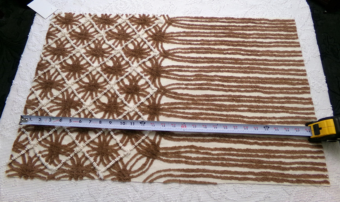 vintage brown chenille fabric: 18" x 28" contrast piece in mocha w/ tiny vanilla pearl pops, cute for teddy bears, quilts, crafts