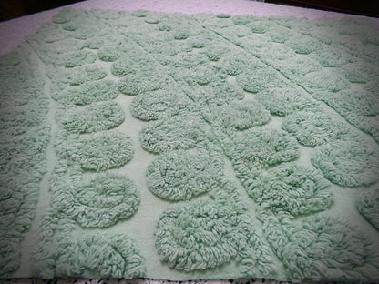 Mint Green Ice Cream Vintage Chenille Fabric Plush 21" x 24" inch piece in curlicue swirl pattern