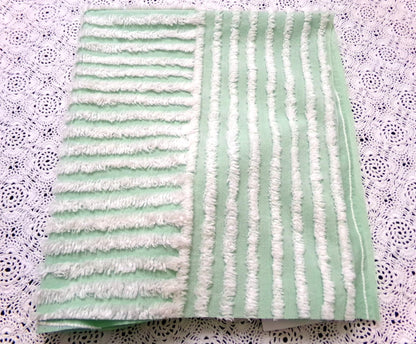 Vintage Mint Green Chenille Bedspread Fabric, White Multidirectional Stripe 24x21"