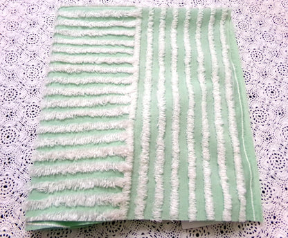 Vintage Chenille Bedspread Fabric, White Multidirectional Stripe Mint Green 18x24"