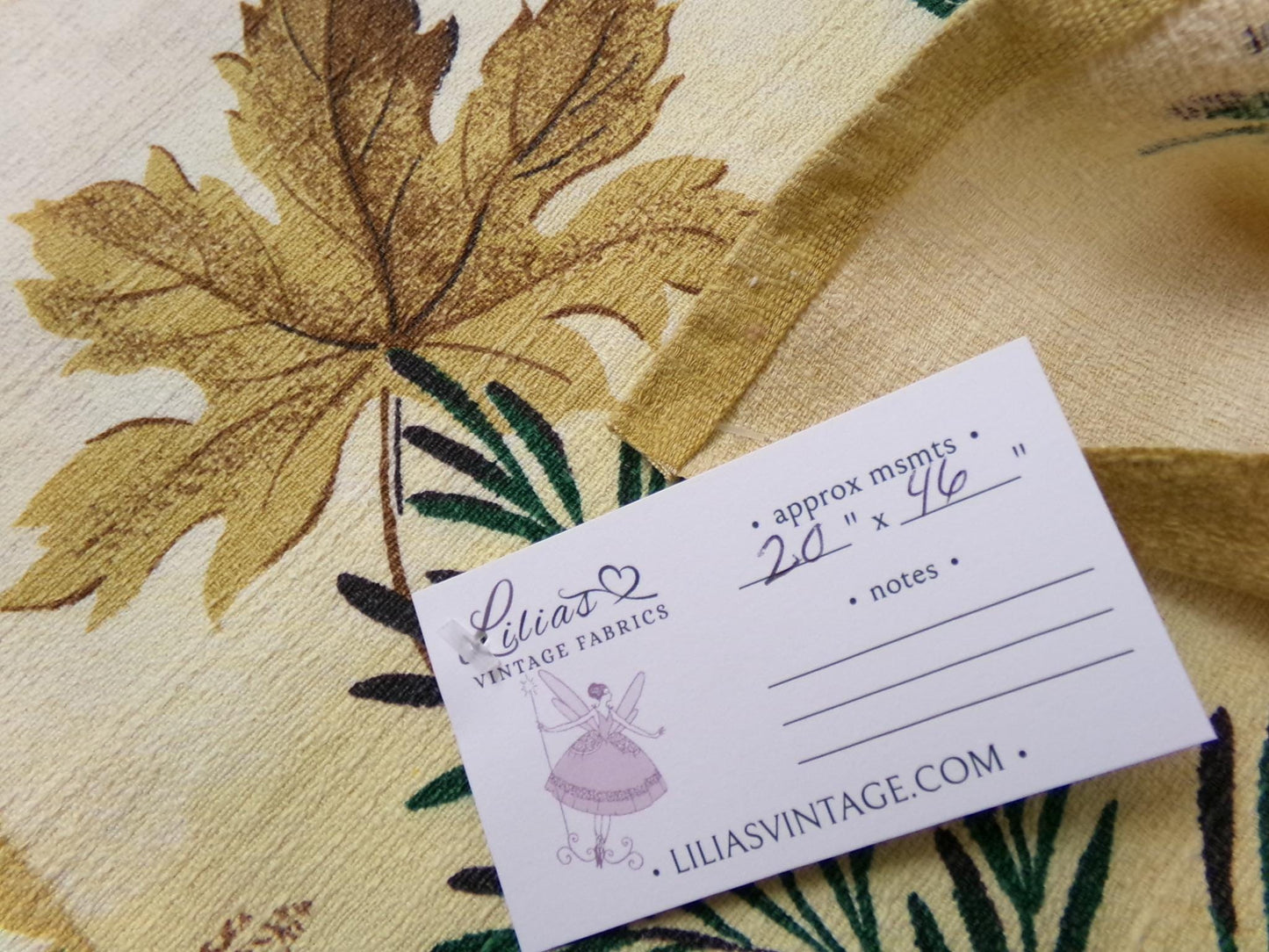 Vintage 1950s Barkcloth Fabric, Rustic Boho Shadow Autumn Leaves, Apples & Pine, 20"x46"