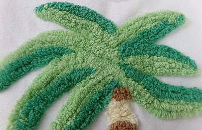 palm tree chenille fabric square, vintage tropical Florida fun novelty sewing material for pillow & quilt designs, 12" inch block