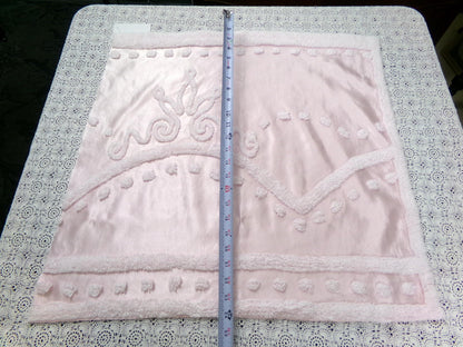 Pink Satin Vintage Fabric, Shabby Tufted Chenille 24x23" Sewing Craft Textile