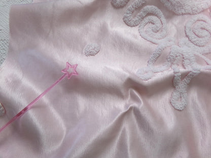 Vintage Pink Satin Chenille Fabric, Shabby Chic Sewing Material 23" x 22" Piece