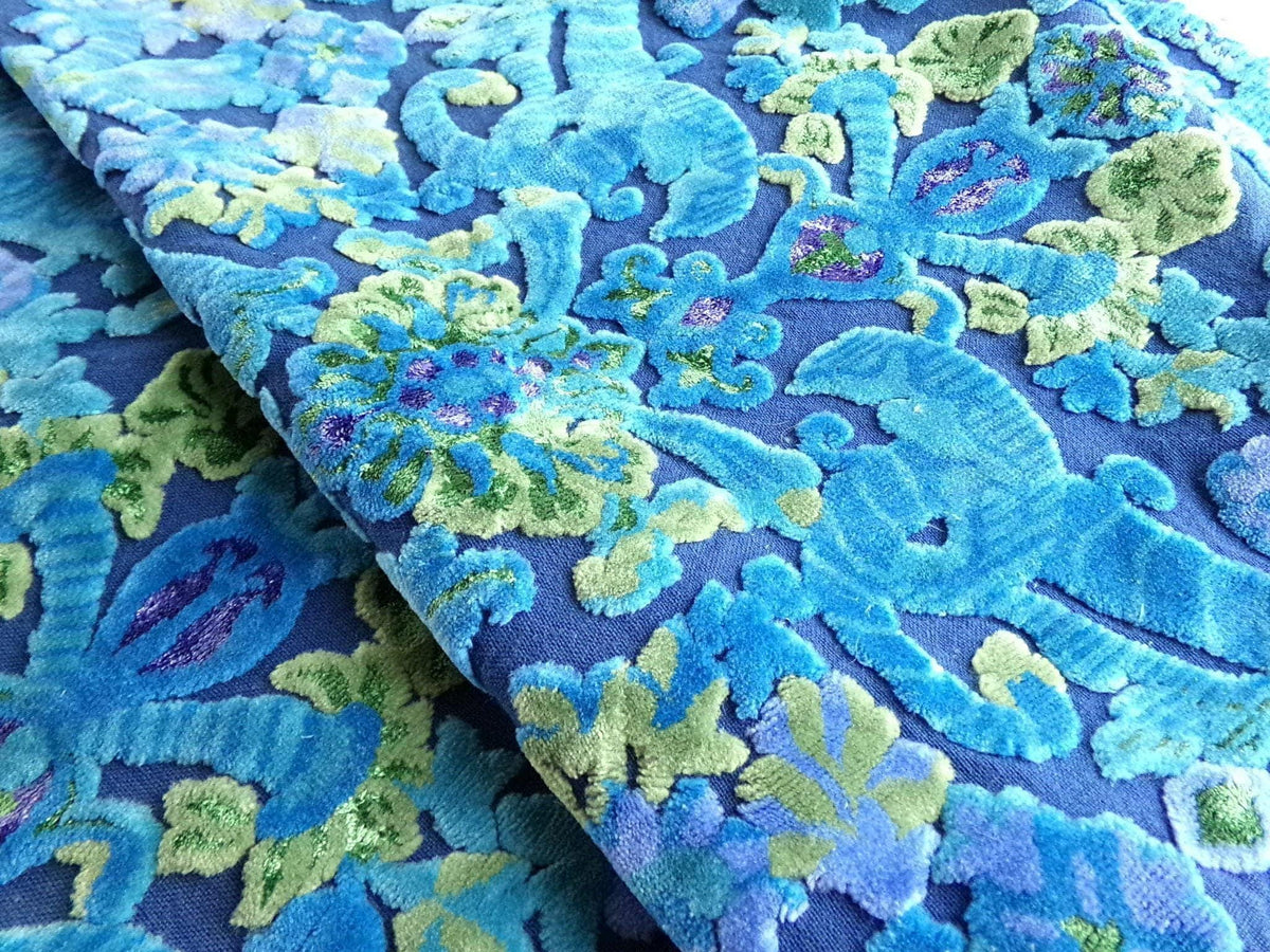 Moody Vintage Cut Velvet Fabric, Electric Blue Bates Tapestry Chenille, 10.5x18"