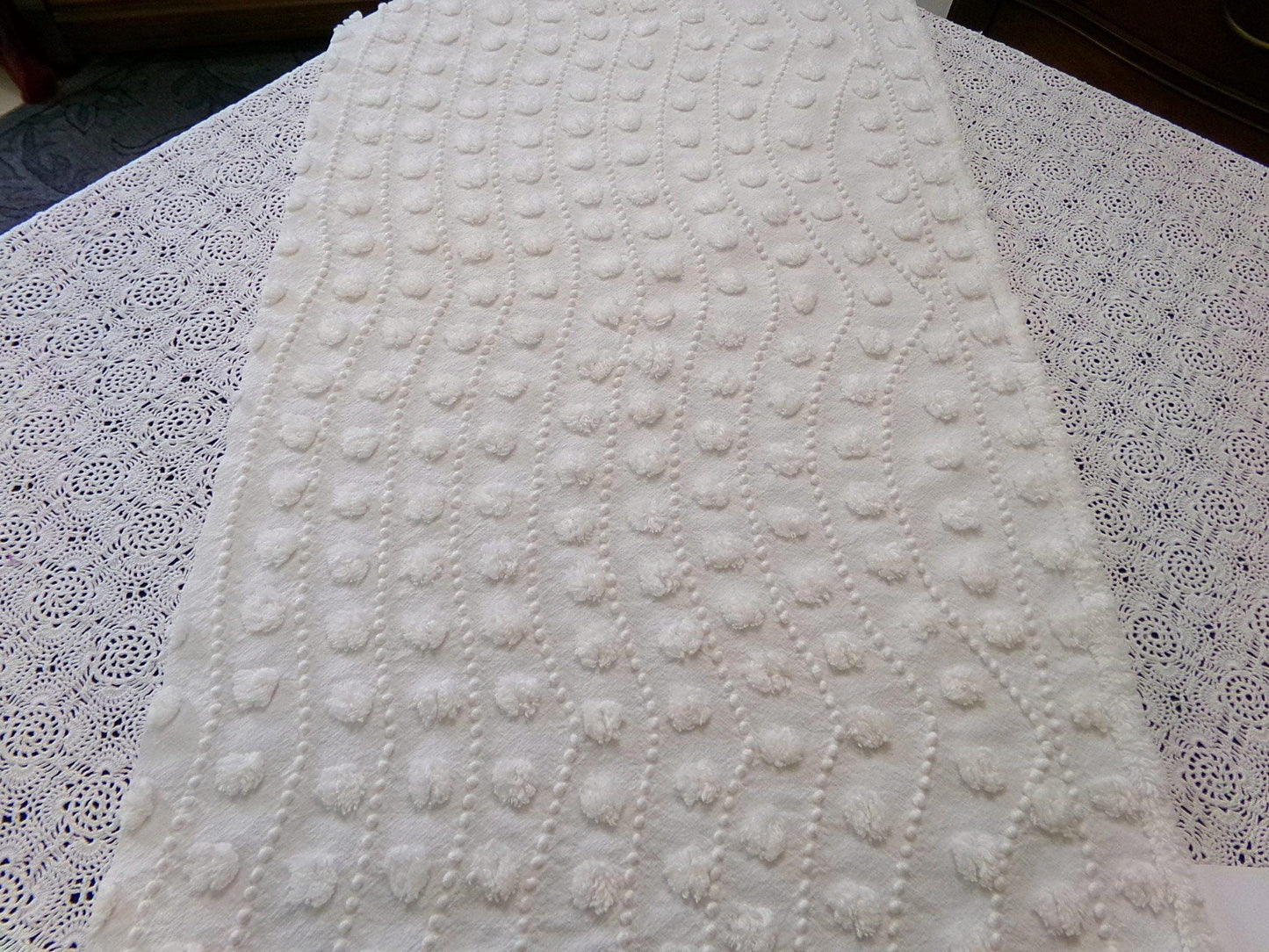 Creamy Pearl Pops Vintage Chenille Bedspread Fabric 17.5x27" Piece Quilt Material