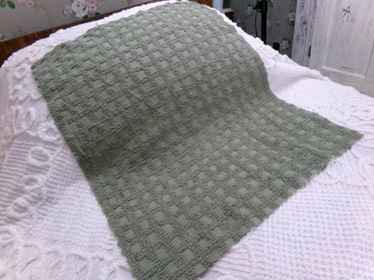 Simple Sage Squares Vintage Style Chenille Fabric, Grid Design, 18x24" Piece